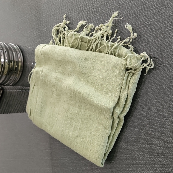 Rectangular Long Pistachio Fringed Scarf Wrap Hijab from Egypt Boho - Picture 2 of 8